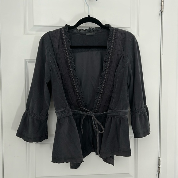 J JILL - corduroy jacket peplum ruffles open vest tie front size small - Picture 1 of 12